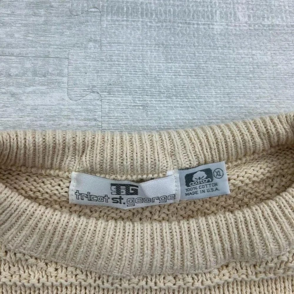 Vintage Tricot St. George Sweater Adult XL‎ White Chunky Knit Striped Geometric
